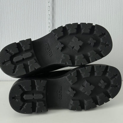 Prada Triangle Logo Brushed Leather Ankle Boots