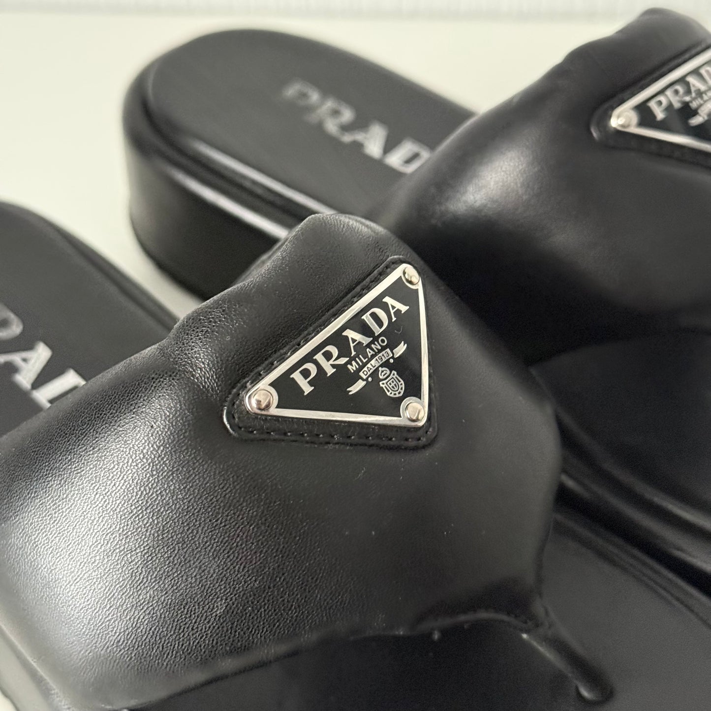 Prada Soft Padded Nappa Leather Thong Wedge Sandals