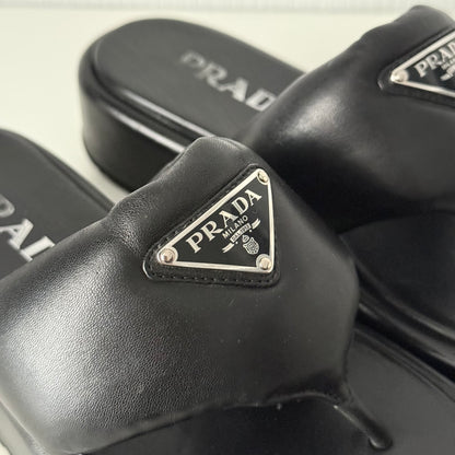 Prada Soft Padded Nappa Leather Thong Wedge Sandals