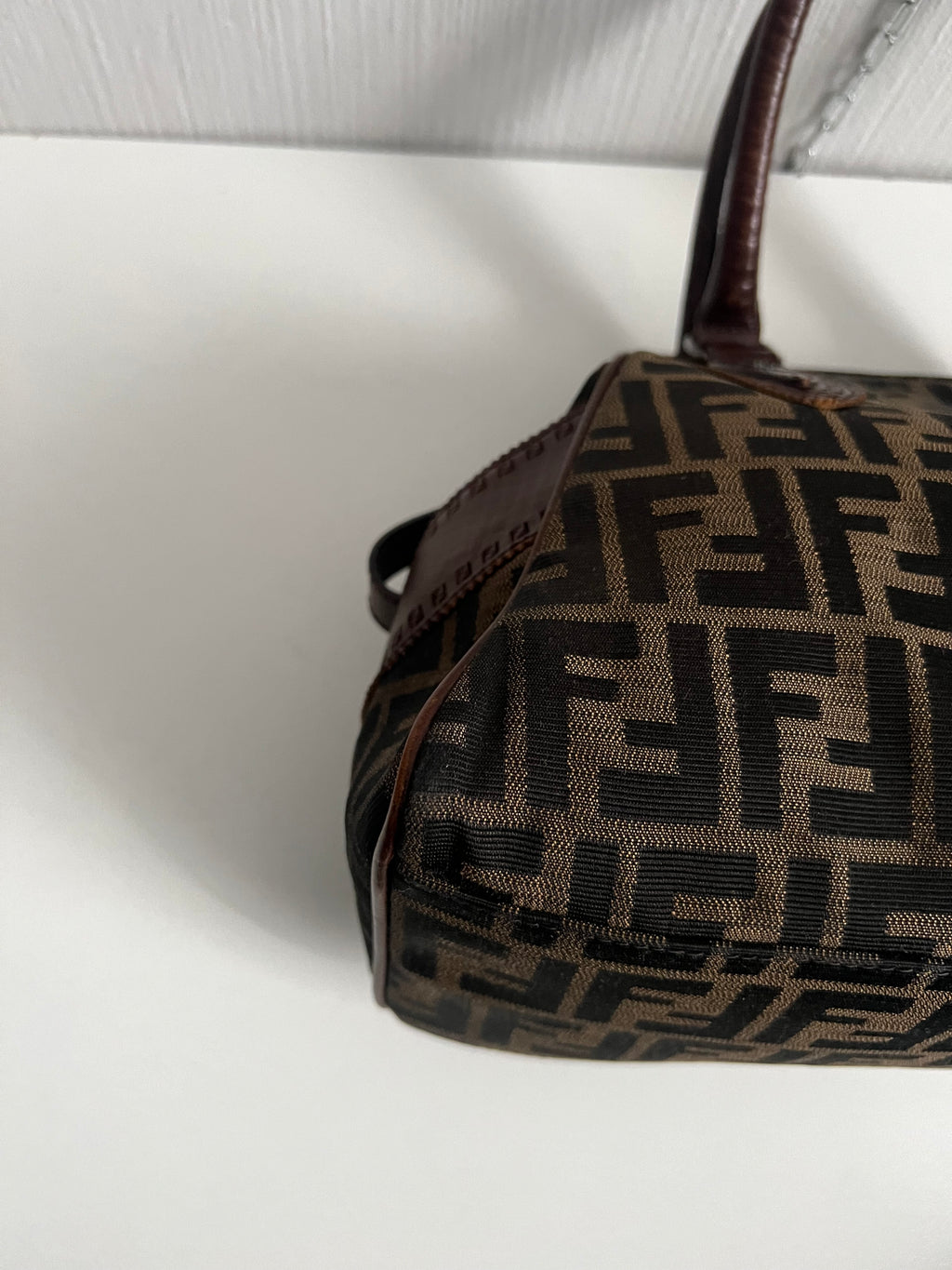 Vintage Fendi Etnico Zucca Canvas Leather Handbag