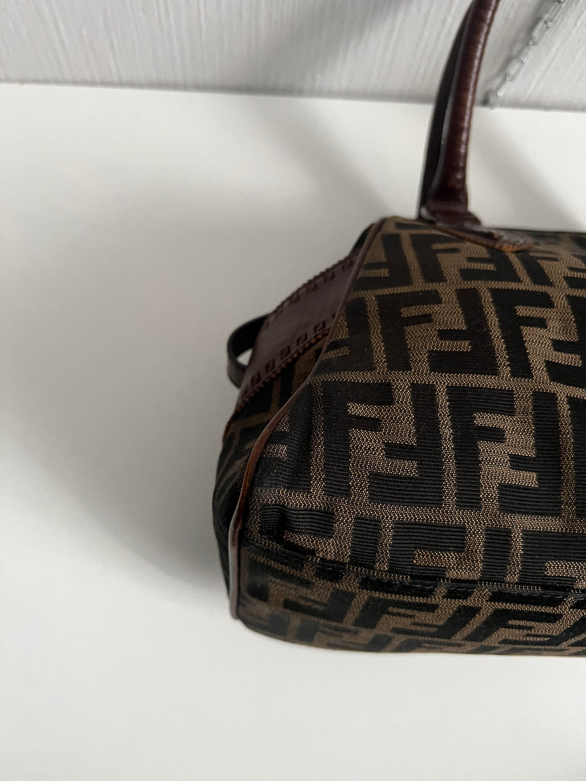 Vintage Fendi Etnico Zucca Canvas Leather Handbag
