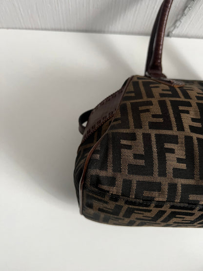 Vintage Fendi Etnico Zucca Canvas Leather Handbag