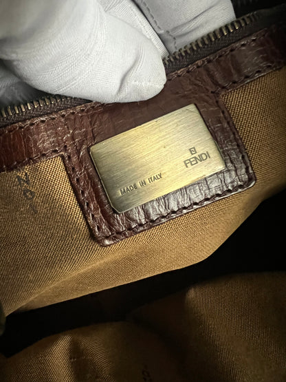 Vintage Fendi Etnico Zucca Canvas Leather Handbag