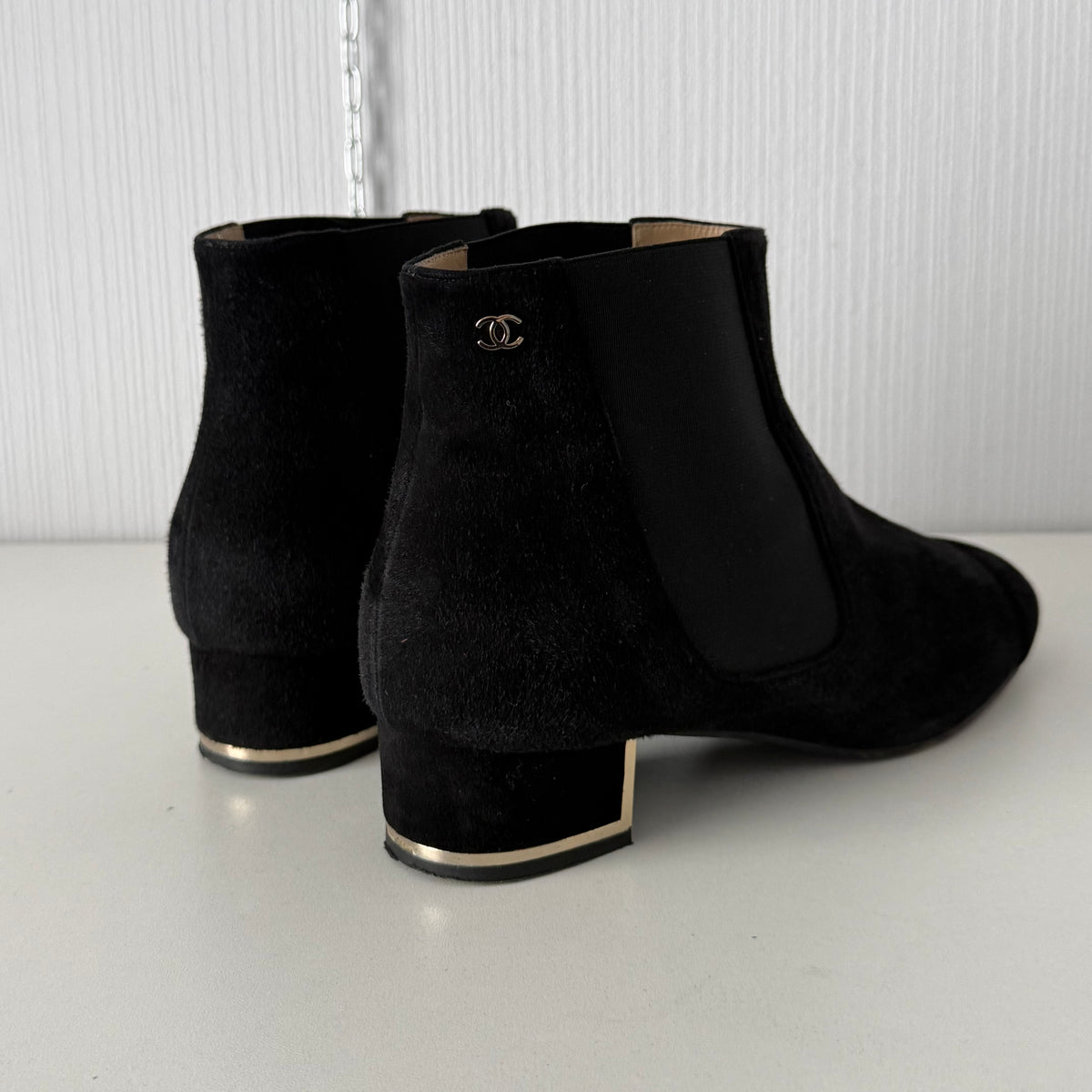 Chanel Black Suede Chelsea Ankle Boots