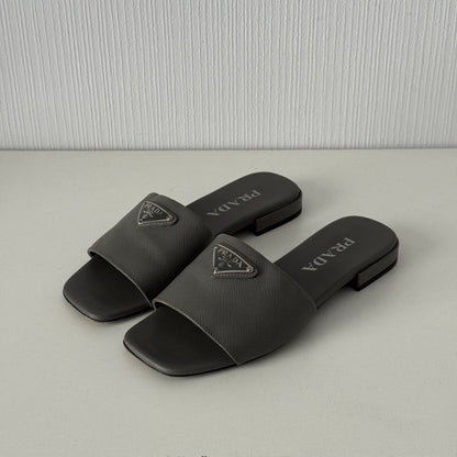 Prada Saffiano Leather Triangle Logo Sandals