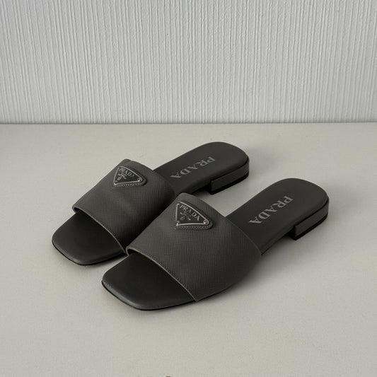 Prada Saffiano Leather Triangle Logo Sandals