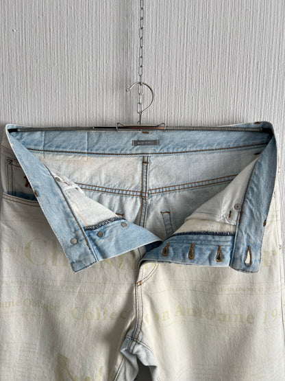 Christian Dior SAMPLE Gazette Print Faded Blue Denim Jeans