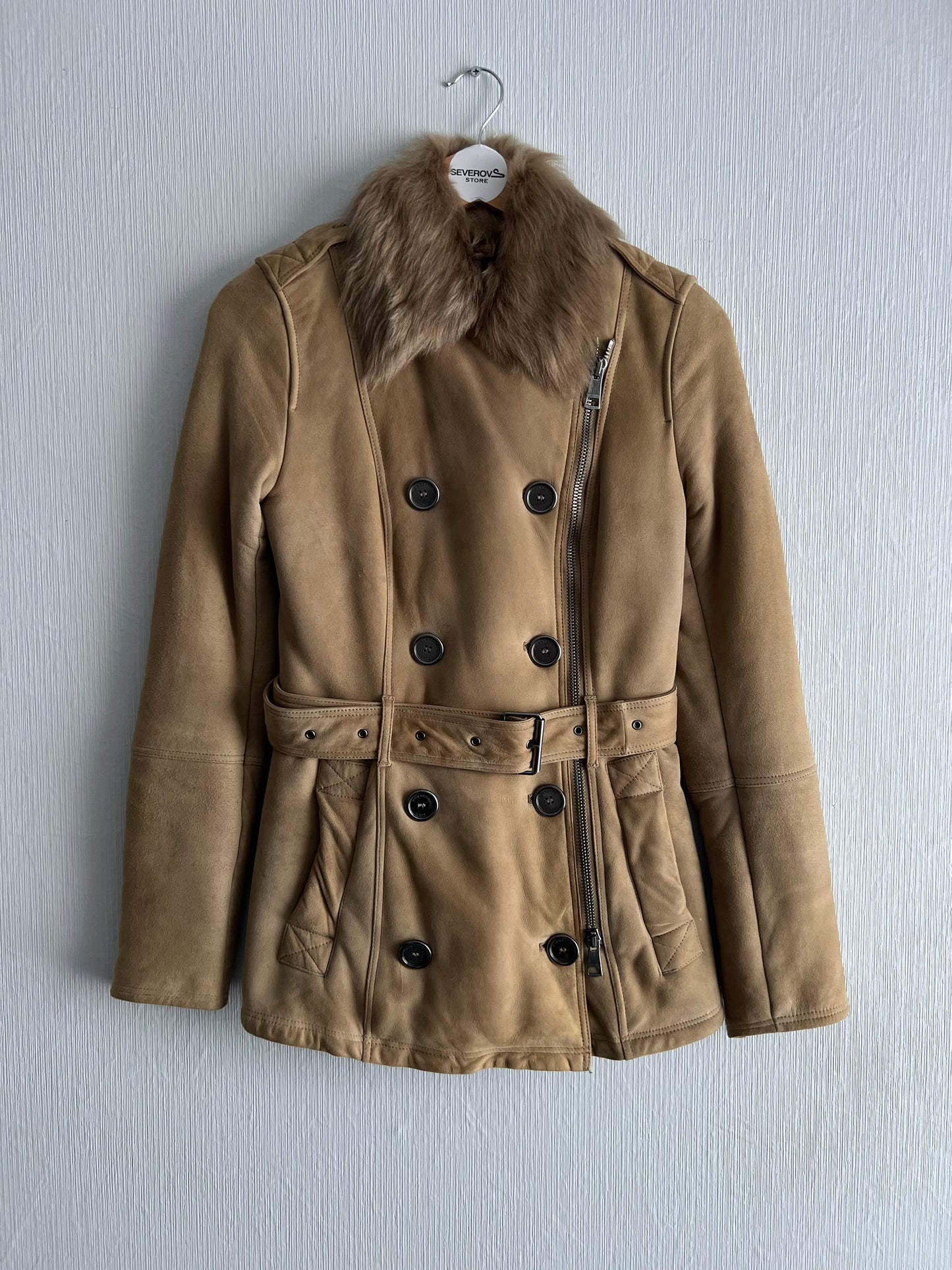 Burberry Brit Lamb and Fur Shearling Jacket Beige Womens Peacoat