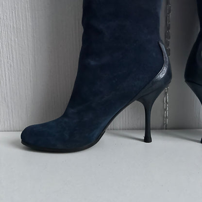Gucci Blue Suede Chain-Link Accents Heels High Women’s Boots