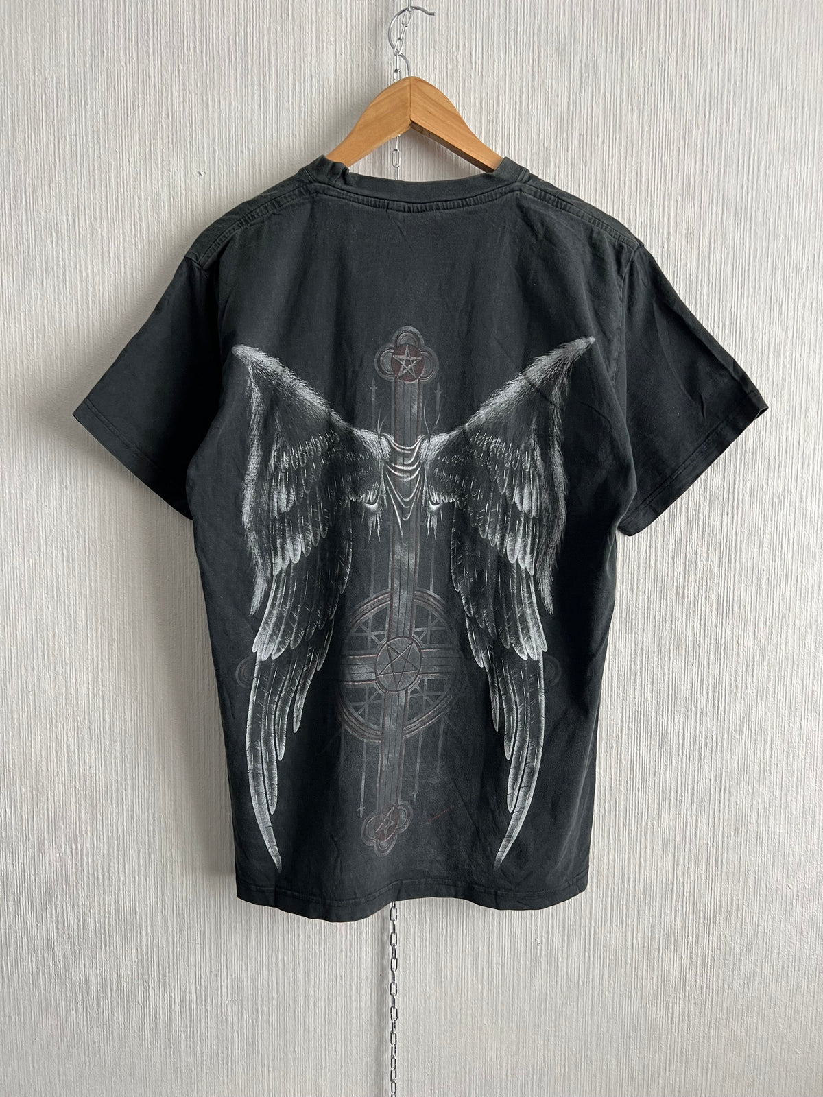 Spiral Vintage Angel Print Faded T-shirt