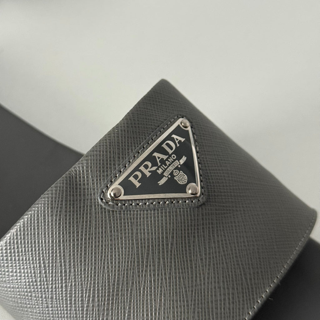 Prada Saffiano Leather Triangle Logo Sandals