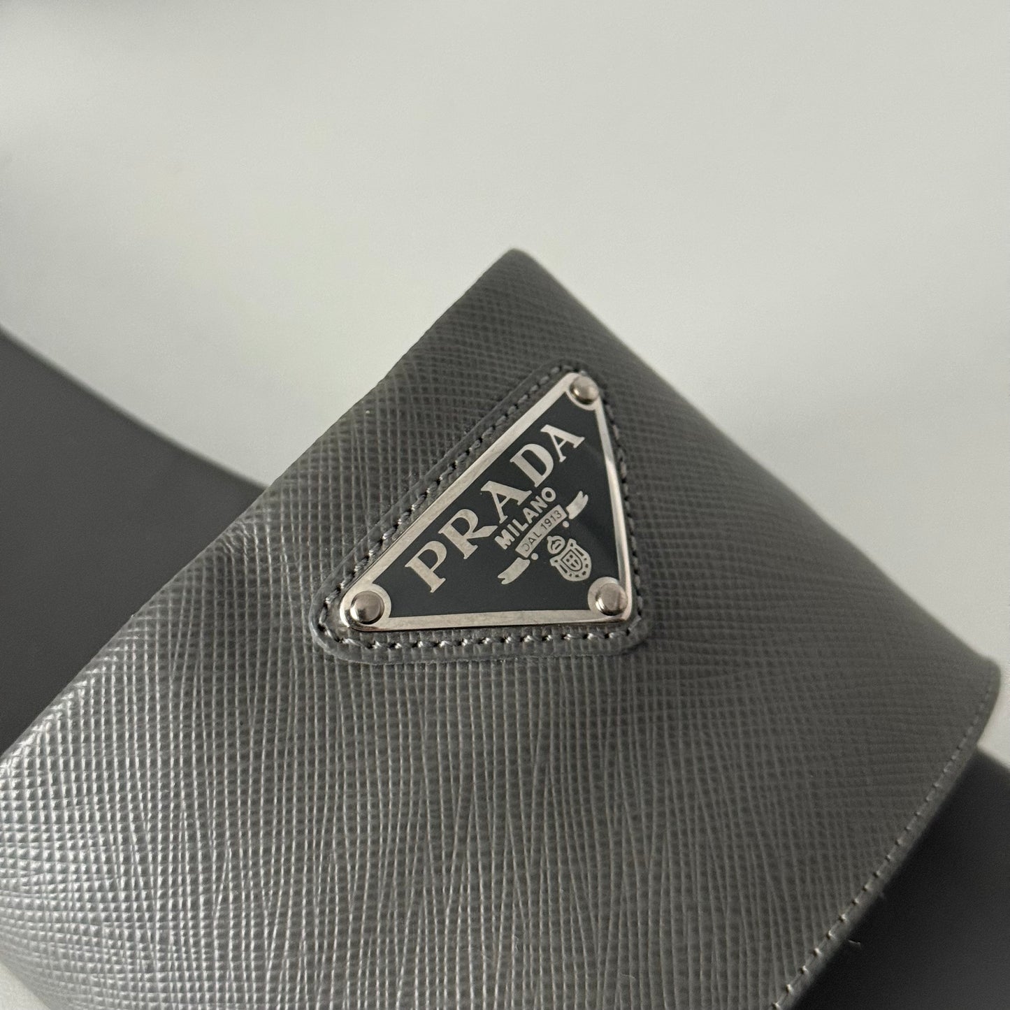 Prada Saffiano Leather Triangle Logo Sandals