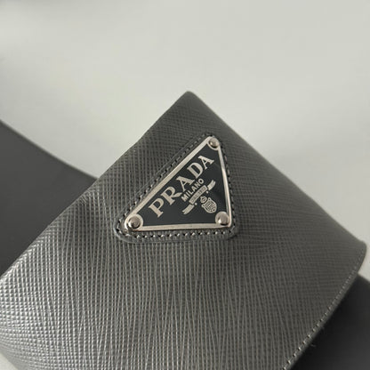 Prada Saffiano Leather Triangle Logo Sandals