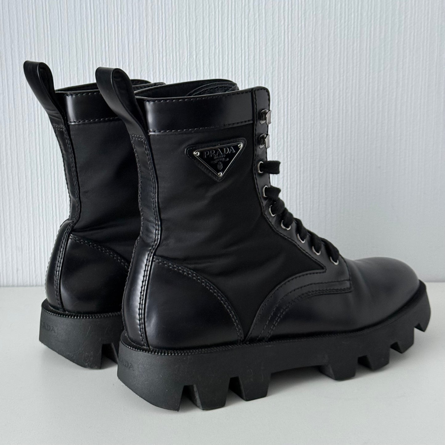 Prada Men's Black Leather Combat Boots