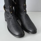 Prada Black Leather Knee High Logo Boots