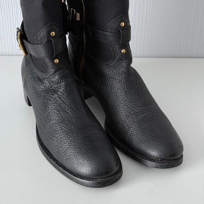 Prada Black Leather Knee High Logo Boots