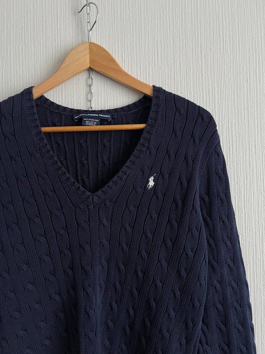 Ralph Lauren Sport Cable Knit Navy Cotton Sweater