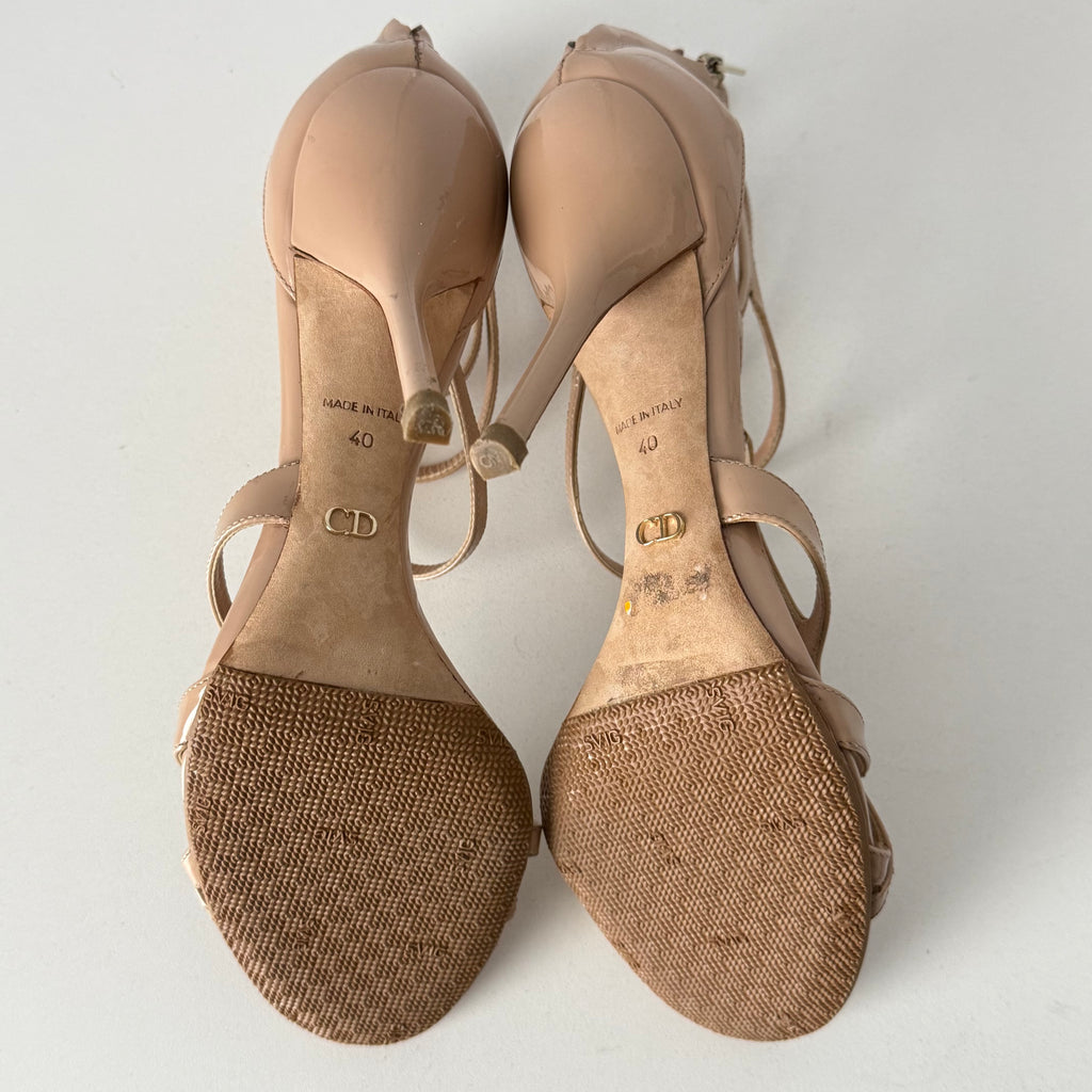Dior Beige Patent Leather Double Strap Sandals