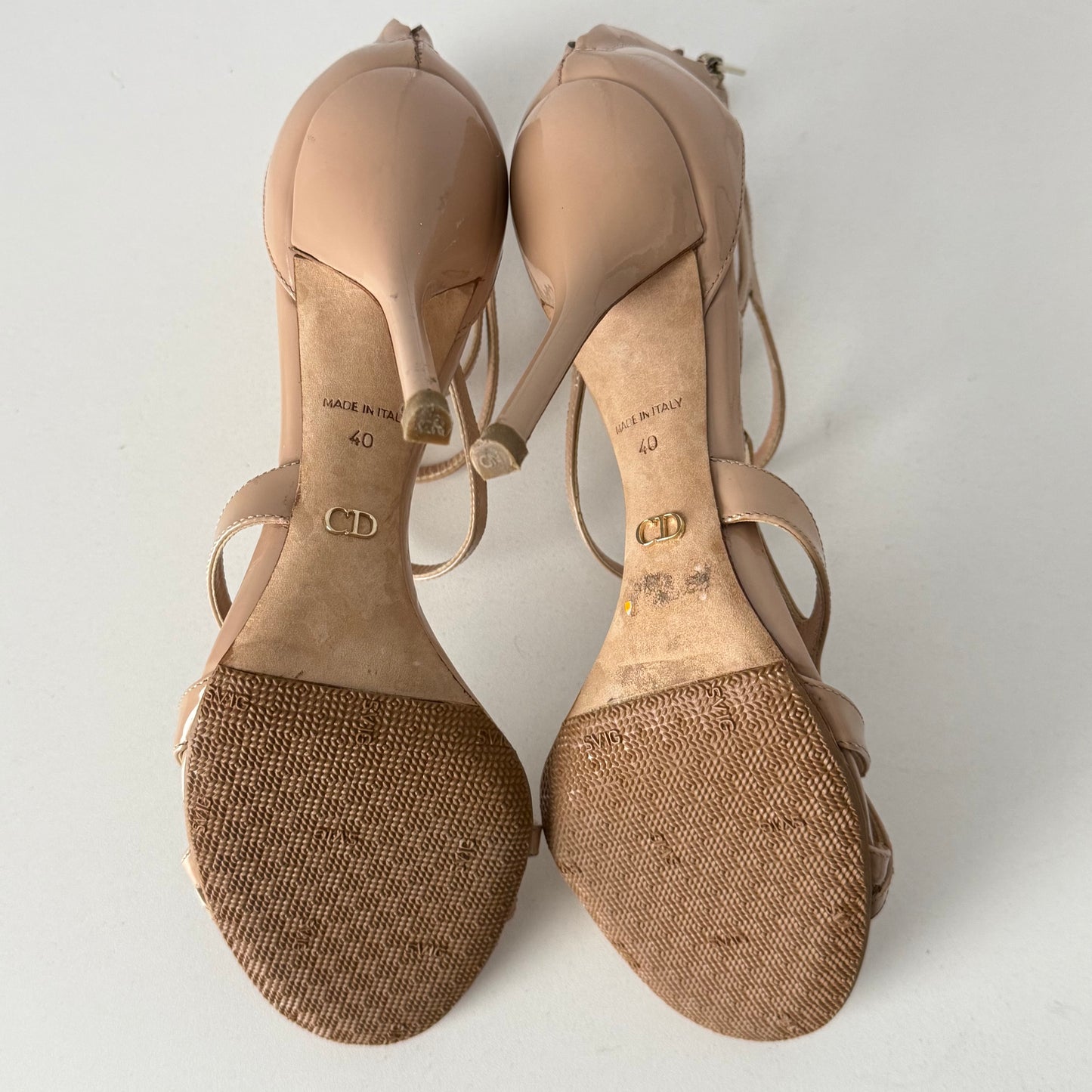 Dior Beige Patent Leather Double Strap Sandals