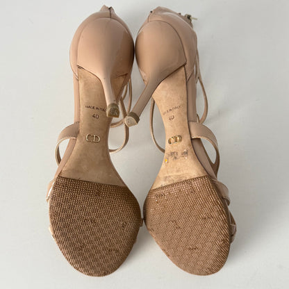 Dior Beige Patent Leather Double Strap Sandals