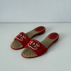 Chanel Leather CC Red Leather Mules Flat Slides