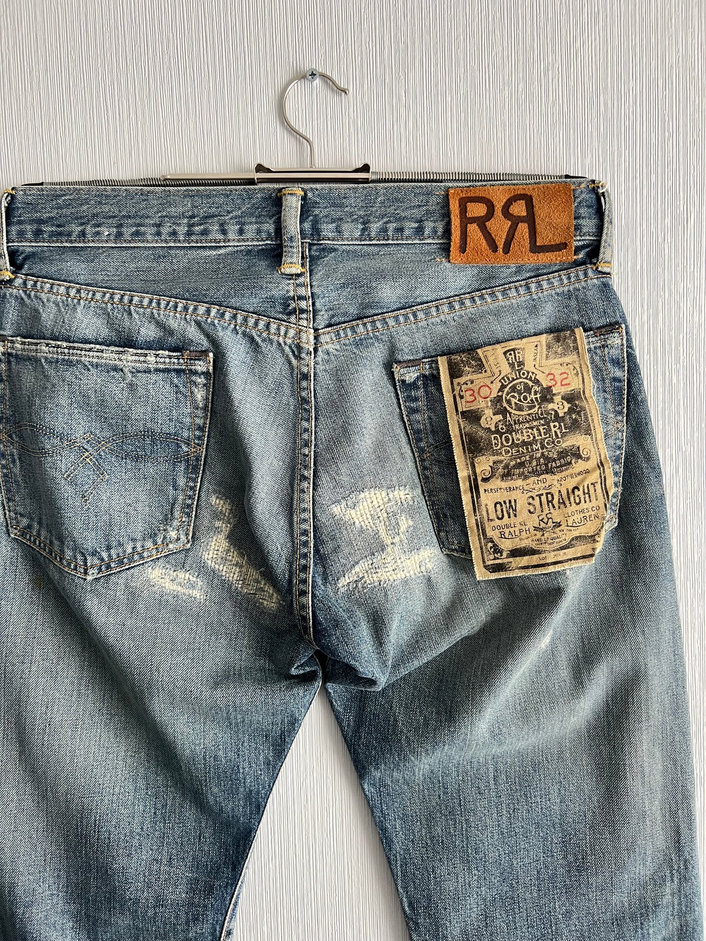RRL Ralph Lauren Selvedge Distressed Repaired Japan Woven Denim Pants