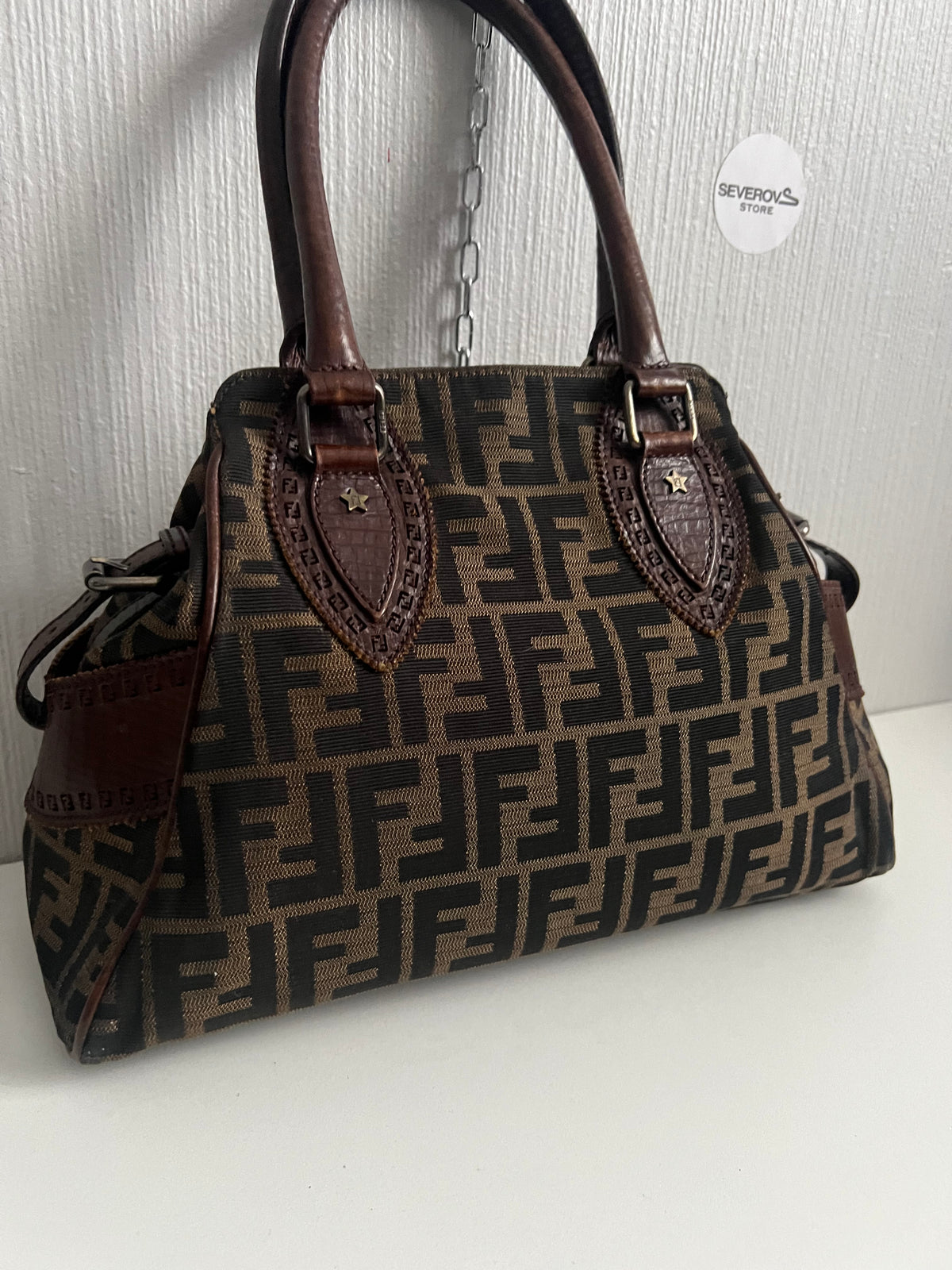 Vintage Fendi Etnico Zucca Canvas Leather Handbag