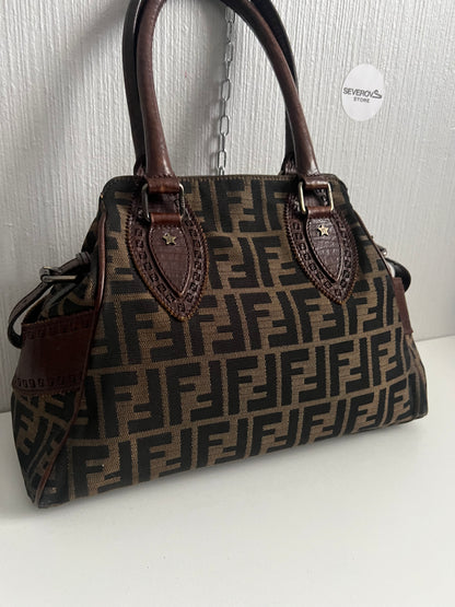 Vintage Fendi Etnico Zucca Canvas Leather Handbag