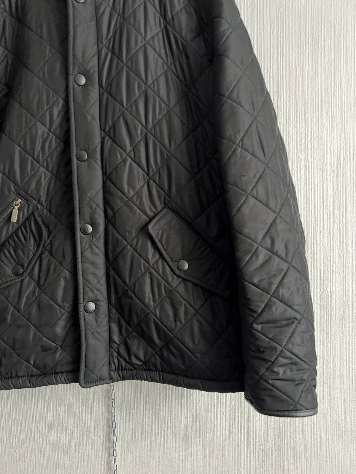 Barbour Powell Quilted Black Jacket with Faux Leather Trim