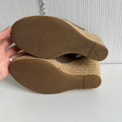 Prada Logo Embroidered Wedge Sandals in Light Brown Colour
