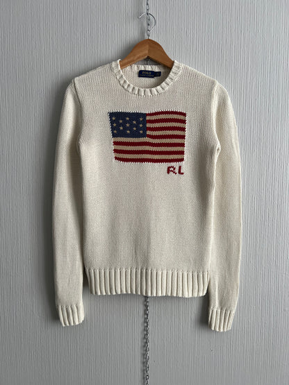 Polo Ralph Lauren American Flag Women’s Knit Sweater in Cream
