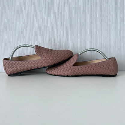 Bottega Veneta Pink Intrecciato Leather Loafers