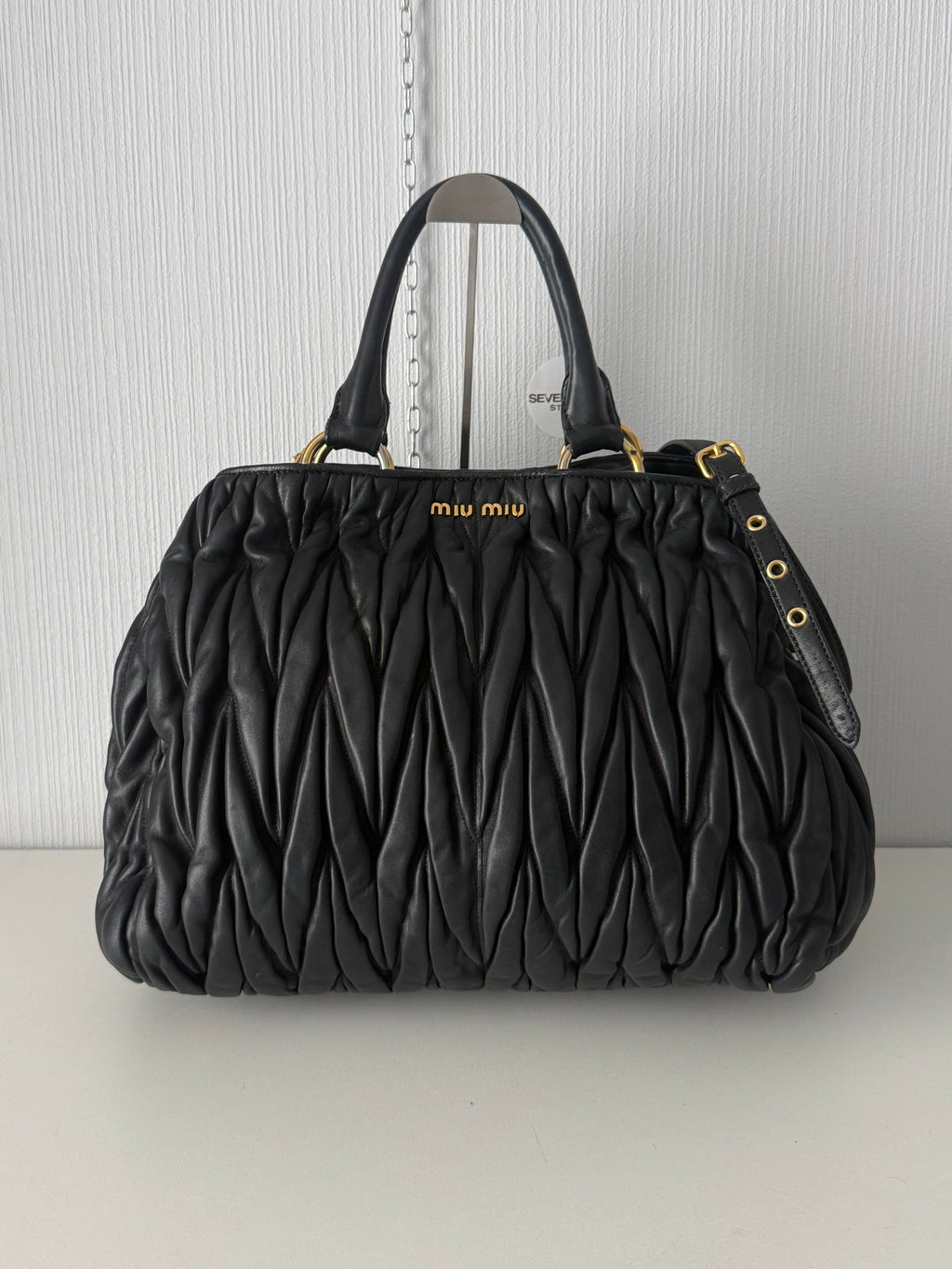 Miu Miu Black Matelassé Leather Tote Bag