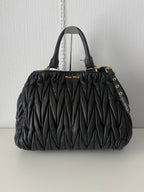 Miu Miu Black Matelassé Leather Tote Bag