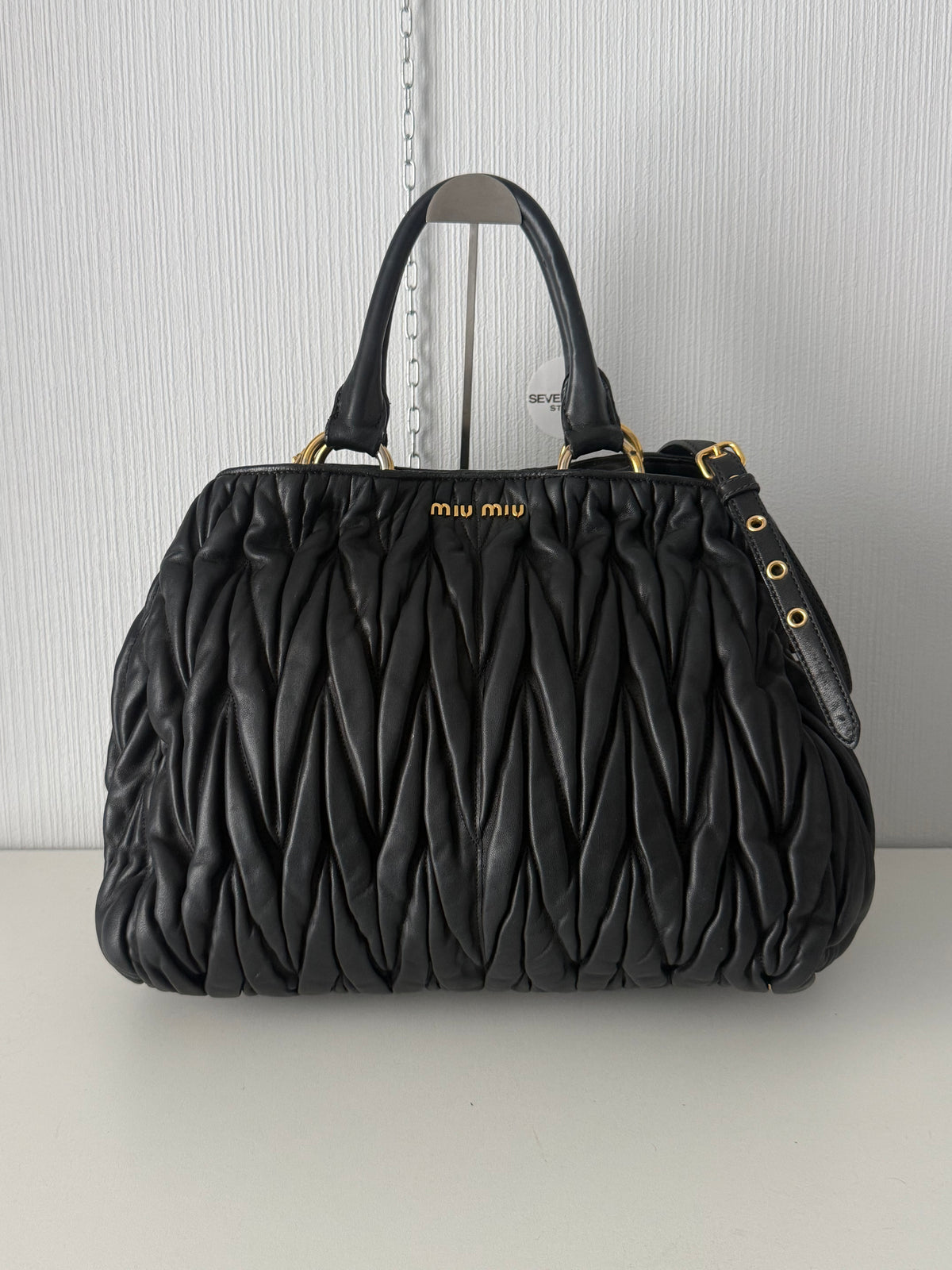 Miu Miu Black Matelassé Leather Tote Bag