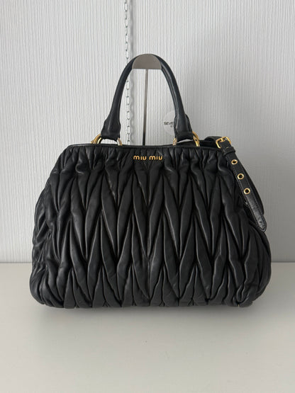 Miu Miu Black Matelassé Leather Tote Bag