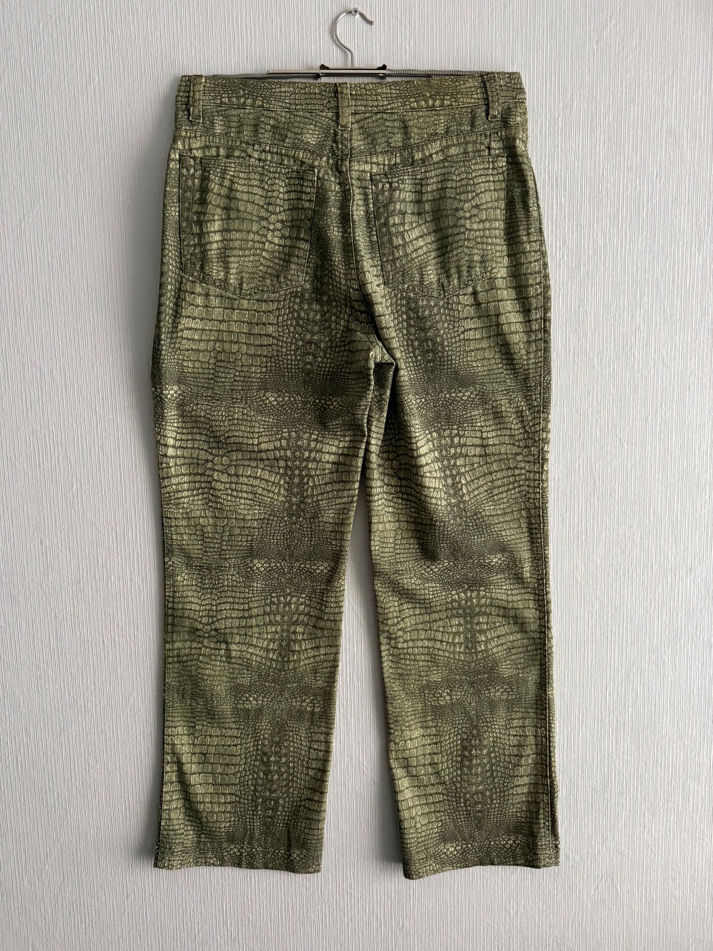 Roberto Cavalli Jeans AW2001 Crocodile Effect Khaki Mens Pants