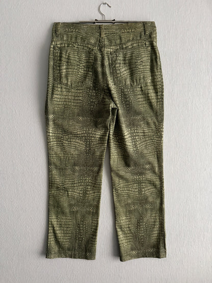 Roberto Cavalli Jeans AW2001 Crocodile Effect Khaki Mens Pants