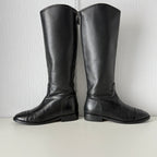 Chanel Black Calfskin Leather Knee-High Riding Boots