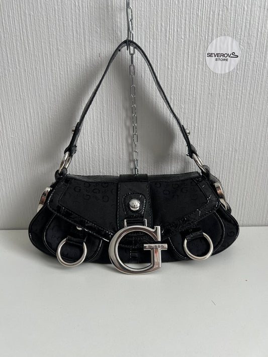 Guess Black Monogram Buckle Shoulder Bag