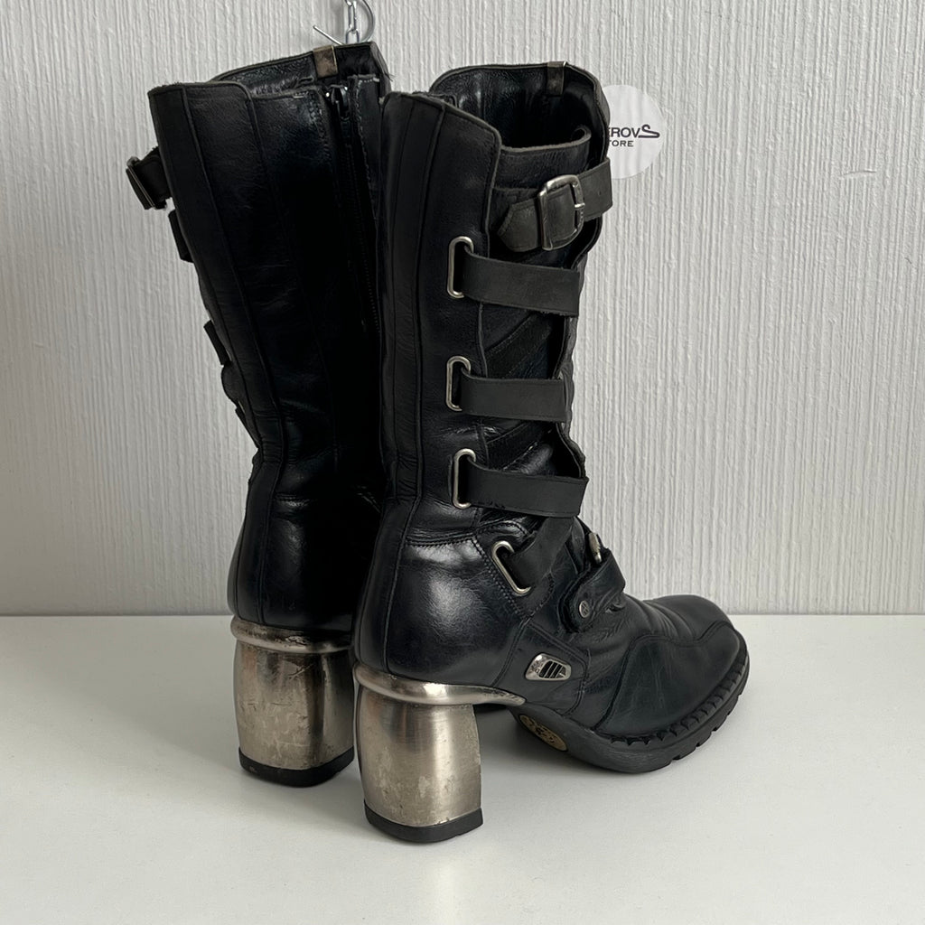 New Rock Trail Heeled Black Leather Boots