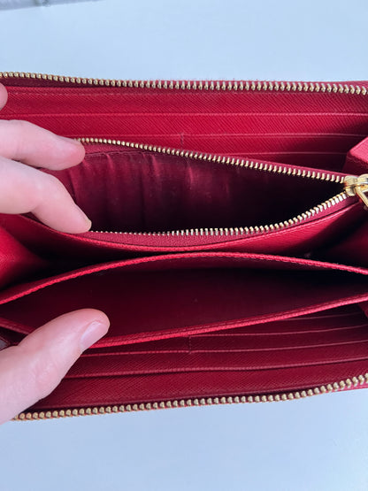 Prada Red Saffiano Leather Zip Around Wallet