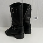 Chanel Biker Black Leather Boots with Silver Buckles
