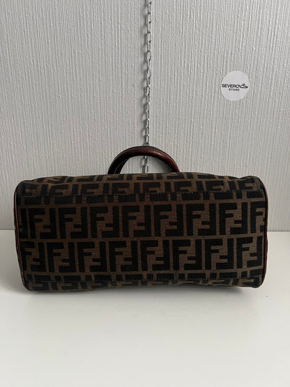 Vintage Fendi Etnico Zucca Canvas Leather Handbag