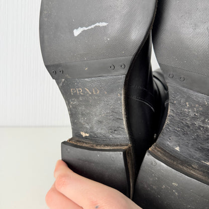 Prada Black Leather Mens Riding Boots