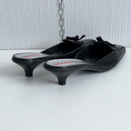 Prada Black Leather Kitten Heel Mules Shoes