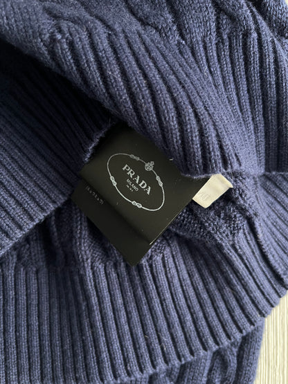 Prada Logo Navy Cotton Cable-knit Sweater