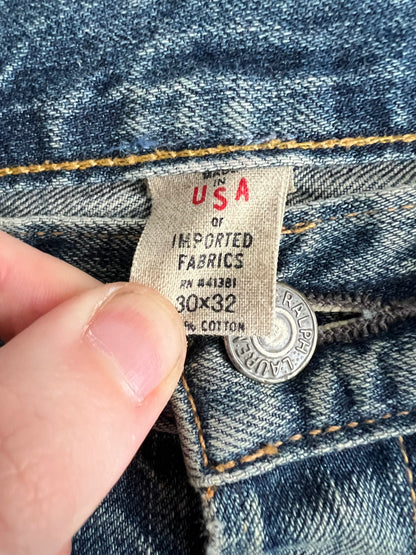 RRL Ralph Lauren Selvedge Distressed Repaired Japan Woven Denim Pants