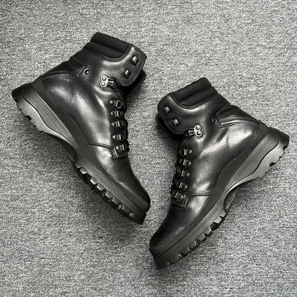Prada FW99 Vintage Combat Black Leather Boots