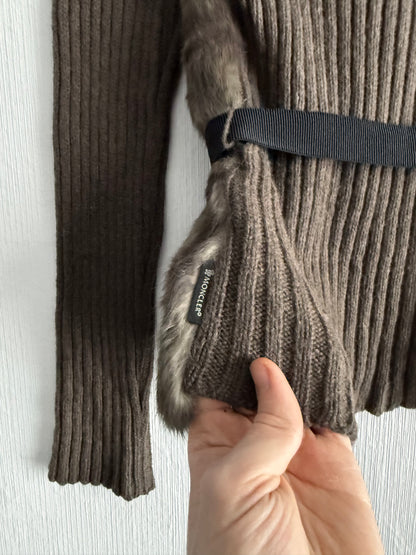 Moncler FW18 Rabbit Fur Camo Zip Up Cardigan Sweater